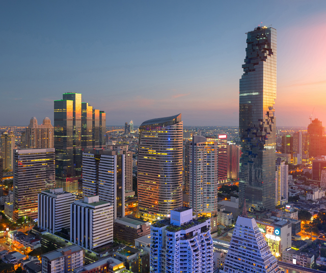 bangkok skyline in the evening