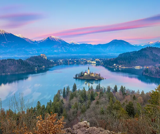 looking down on Lake Bled