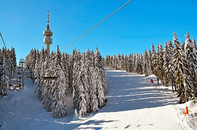 The ski lift and runs at pamporovo ski resort