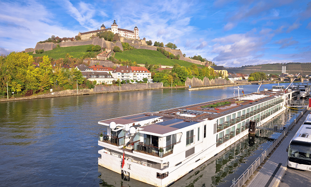 a river cruise ship docked in wurzburg, germany