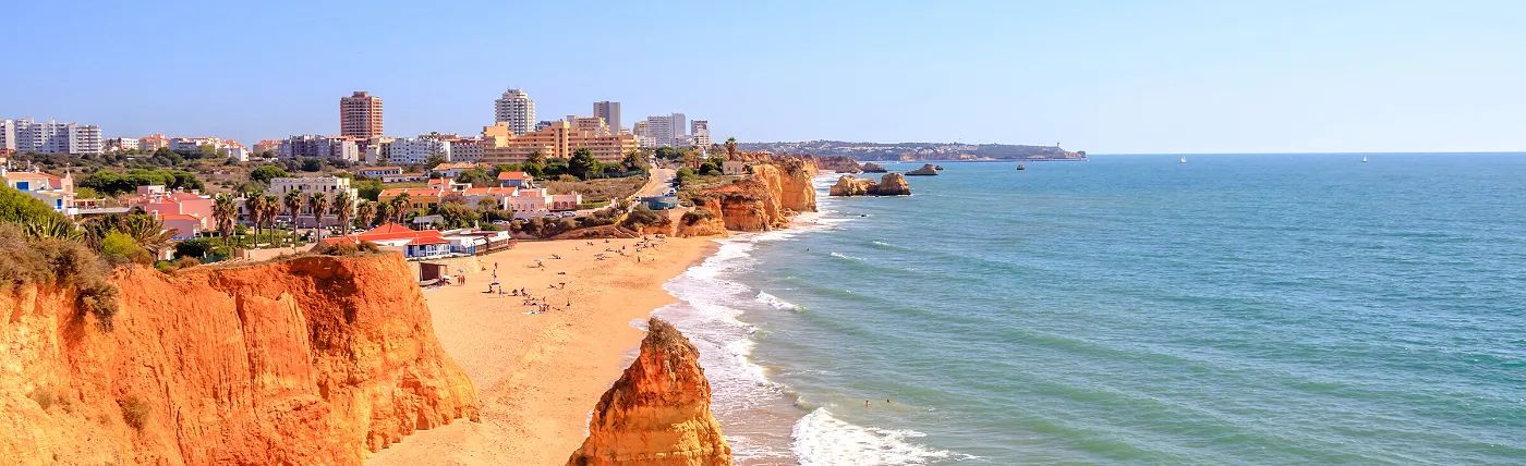 Looking down along a beachfront in the Algarve