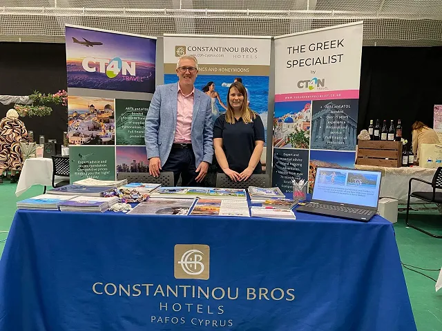 Caroline from CT4N Travel with Mark Richardson from Constantinou Bros