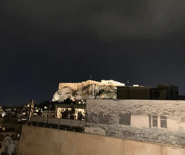 The view of the Acropolis from the rooftop of the Hermes Hotel